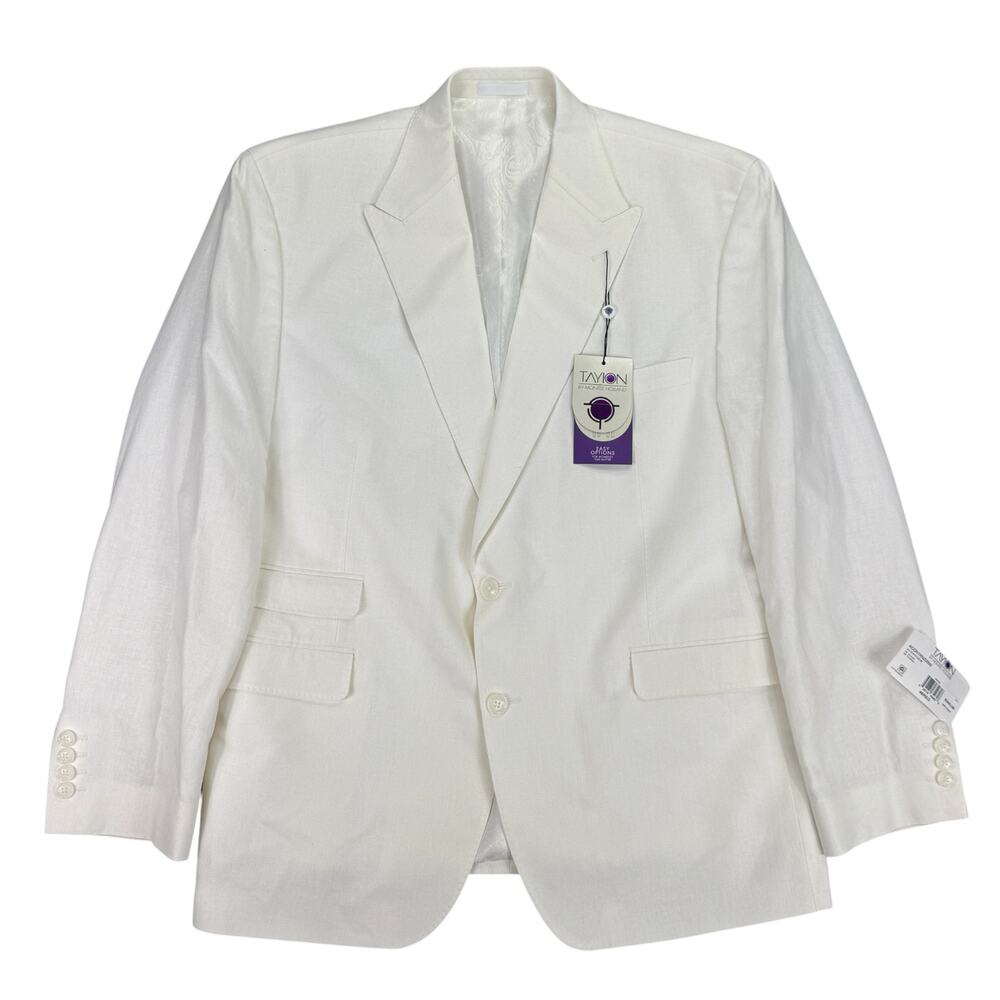 Tayion Mens Acontour Linen Cotton Herringbone Classic Fit Suit Jacket White 46R